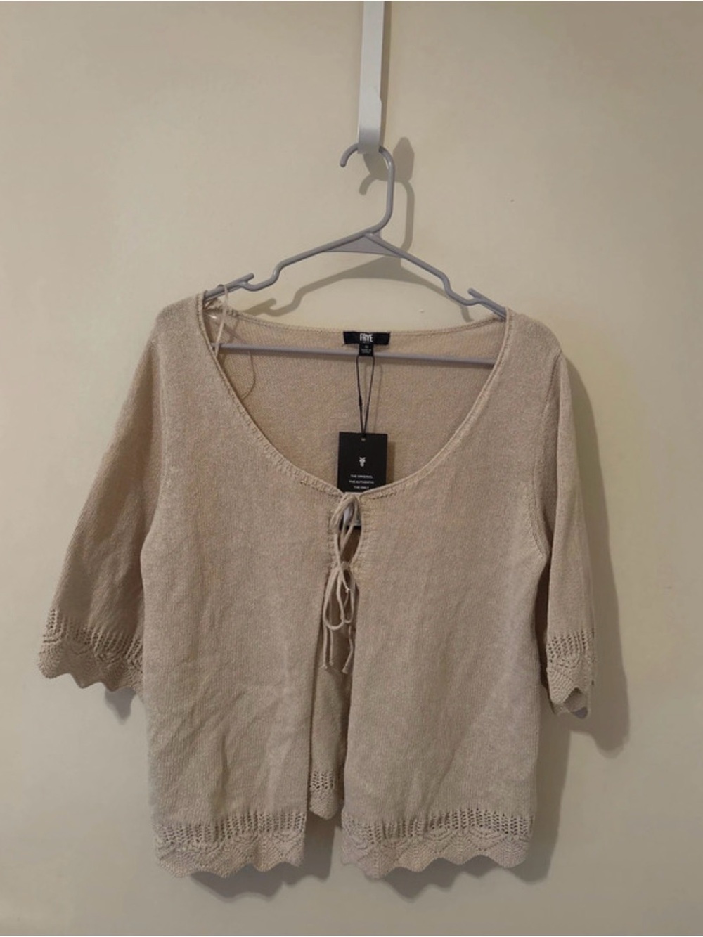 Frye Cream Tie-Front Knit Cardigan